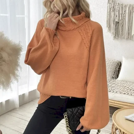 Women's Half Turtleneck Sweatshirt Pullover Sweatshirt Lounge Top Long Sleeve Top Athleisure Solid Colored Gym Outdoor Running Sportswear Activewear Orange - Image 2