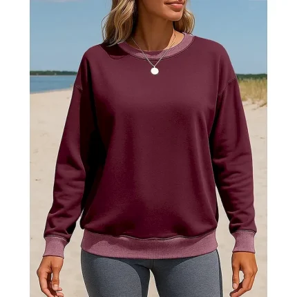 Women's Pullover Sweatshirt Casual Tops Long Sleeve Top Casual Athleisure Fall Color Block Outdoor Travel Sports Sportswear Activewear Apricot Wine Red Black - Image 6