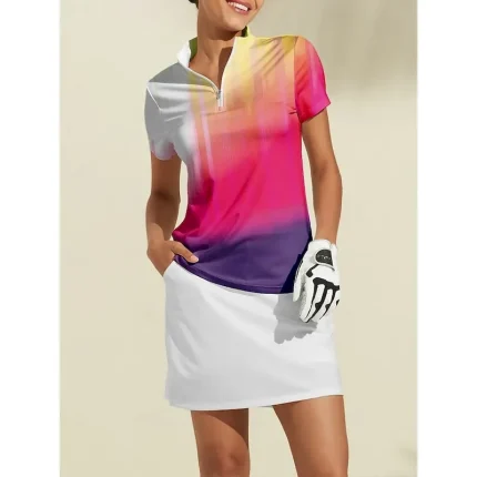 Women's Golf Polo Shirt Pink Short Sleeve Top Ladies Golf Attire Clothes Outfits Wear Apparel - Image 4