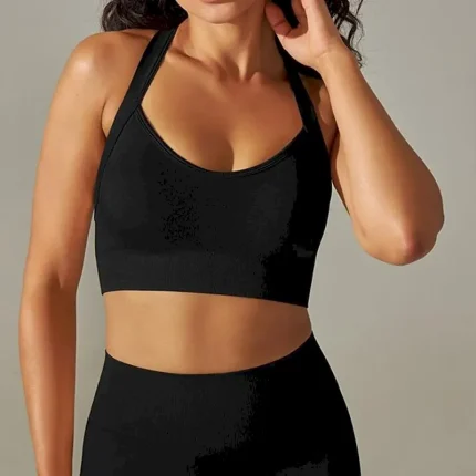 Women's Light Support Sports Bra Running Bra Open Back Cross Back Bra Top Padded Fitness Leisure Sports Running Breathable Lightweight Soft Black White Dark Gray Solid Colored - Image 6