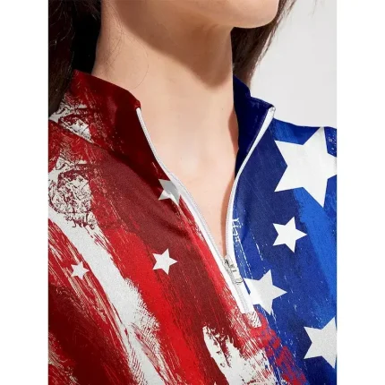 Women's Golf Polo Shirt Red Short Sleeve Top Ladies Golf Attire Clothes Outfits Wear Apparel American Flag Golf Shirt - Image 4