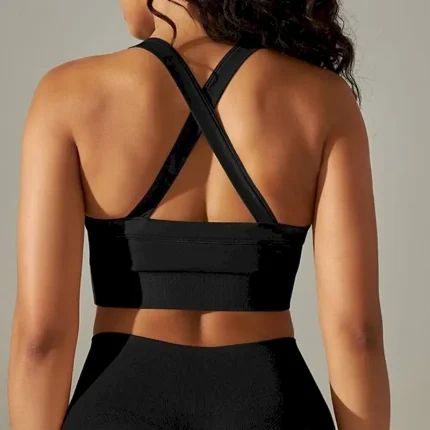 Women's Light Support Sports Bra Running Bra Open Back Cross Back Bra Top Padded Fitness Leisure Sports Running Breathable Lightweight Soft Black White Dark Gray Solid Colored - Image 4