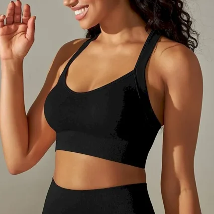 Women's Light Support Sports Bra Running Bra Open Back Cross Back Bra Top Padded Fitness Leisure Sports Running Breathable Lightweight Soft Black White Dark Gray Solid Colored - Image 8