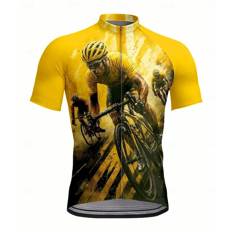 czelba1750762399971.webp Men's Cycling Jersey Graphic Short Sleeve Bike Jersey Top with 3 Rear Pockets UV Resistant Quick Dry Front Zipper Reflective Strips Sports Yellow Clothing Apparel - Image 1
