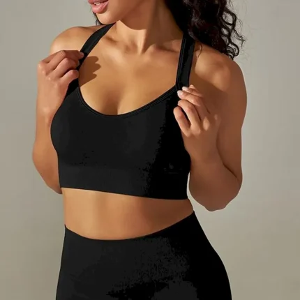 Women's Light Support Sports Bra Running Bra Open Back Cross Back Bra Top Padded Fitness Leisure Sports Running Breathable Lightweight Soft Black White Dark Gray Solid Colored - Image 7