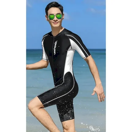 Men's Rash Guard Dive Skin Suit Patchwork UV Sun Protection Quick Dry Lightweight Short Sleeve Front Zip Surfing Diving Snorkeling Summer - Image 6