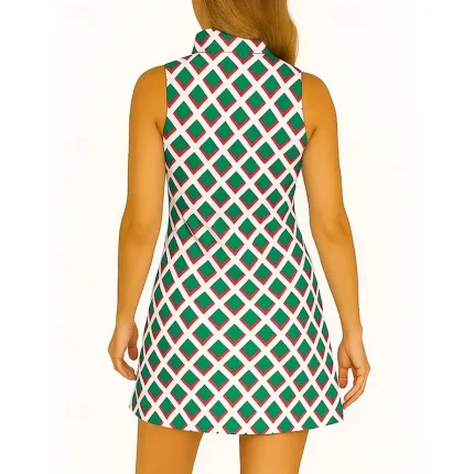 Women's Geometric Tennis Dress Golf Dress Sleeveless Dress Sleeveless Zipper UV Protection Elastic Breathable Tennis Golf Badminton Polo Collar Dress Blue Purple Green Tennis Clothing - Image 5