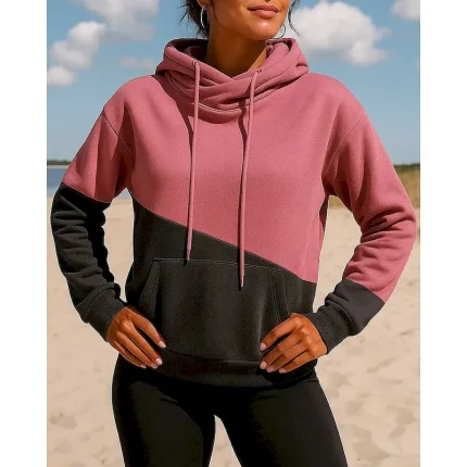 Women's Pullover Hoodie Casual Hoodies Patchwork with Pockets Long Sleeve Top Casual Athleisure Fall Color Block Outdoor Travel Sports Sportswear Activewear Apricot Pink Blue - Image 3