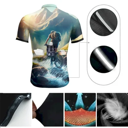 Men's Cycling Jersey Graphic Short Sleeve Bike Jersey Top with 3 Rear Pockets Mountain Bike MTB Road Bike Cycling Quick Dry Reflective Strips Back Pocket Moisture Wicking Sports Yellow Blue Dark Green - Image 4