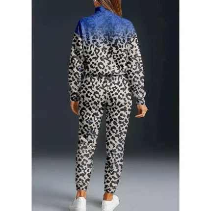 Women's Sweatshirt Tracksuit 2 Piece Tracksuit Baggy Leopard Clothing Suit Fall Royal Blue Vocation Outdoor Travel Lightweight Fashion Long Sleeve Sport Activewear Micro-elastic Regular Fit - Image 3