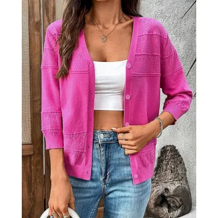 Christmas Women's Knit Cardigan Long Sleeve Top Athleisure V Neck Solid Colored Outdoor Holiday Sportswear Activewear Black White Blue - Image 3