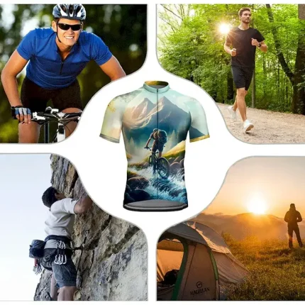Men's Cycling Jersey Graphic Short Sleeve Bike Jersey Top with 3 Rear Pockets Mountain Bike MTB Road Bike Cycling Quick Dry Reflective Strips Back Pocket Moisture Wicking Sports Yellow Blue Dark Green - Image 3