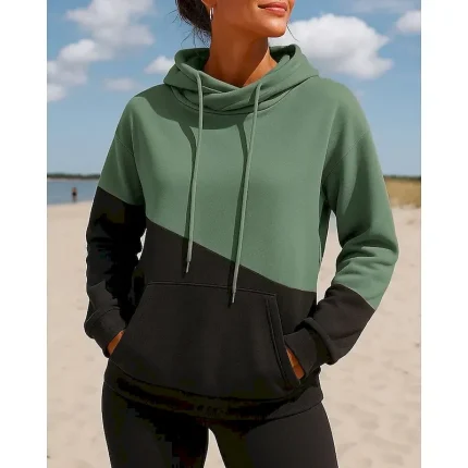 Women's Pullover Hoodie Casual Hoodies Patchwork with Pockets Long Sleeve Top Casual Athleisure Fall Color Block Outdoor Travel Sports Sportswear Activewear Apricot Pink Blue - Image 4