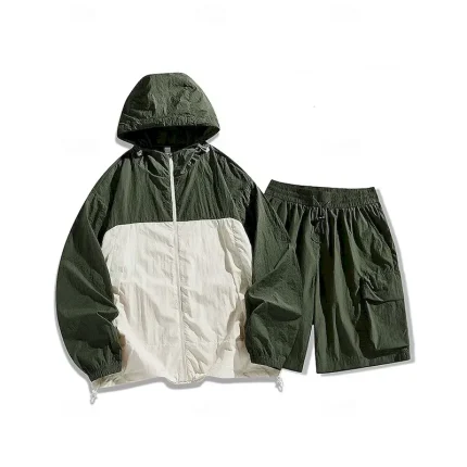 Men's Tracksuit Zip Up Sweatshirt Track Pants Hooded Zipper Pocket Color Block Clothing Suit Summer Black Pink Fishing Hiking Outdoor Sun Protection Lightweight Breathable Long Sleeve Sport Activewear - Image 6