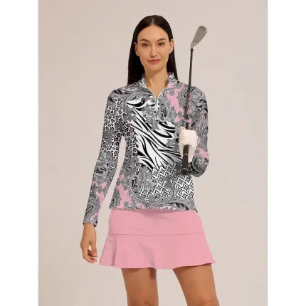 Women's Golf Polo Shirt Navy Pink Purple Long Sleeve Top Ladies Golf Attire Clothes Outfits Wear Apparel - Image 4