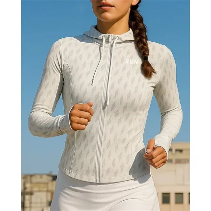 Women's Running Top Running Shirt Full Zip Long Sleeve Top Graphic Sun Protection Lightweight Breathable Tennis Golf Running Sportswear Activewear Black White - Image 4