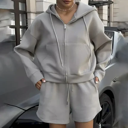 Women's Tracksuit Zip Up Hoodie Track Shorts Drawstring Pocket Solid Colored Clothing Suit Spring Black White Gym Training Running High Waist Windproof Lightweight Moisture Wicking Long Sleeve Sport - Image 6