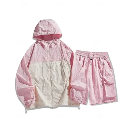 Men's Tracksuit Zip Up Sweatshirt Track Pants Hooded Zipper Pocket Color Block Clothing Suit Summer Black Pink Fishing Hiking Outdoor Sun Protection Lightweight Breathable Long Sleeve Sport Activewear - Image 7