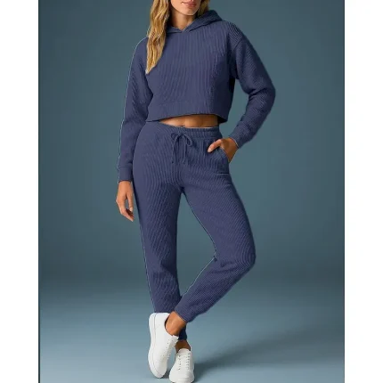 Women's Tracksuit Sweatpants Pullover Sweatshirt Drawstring Hooded Solid Colored Clothing Suit Spring Dark Grey Black Gym Outdoor Running High Waist Windproof Lightweight Long Sleeve Sport Activewear - Image 4