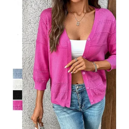 Christmas Women's Knit Cardigan Long Sleeve Top Athleisure V Neck Solid Colored Outdoor Holiday Sportswear Activewear Black White Blue