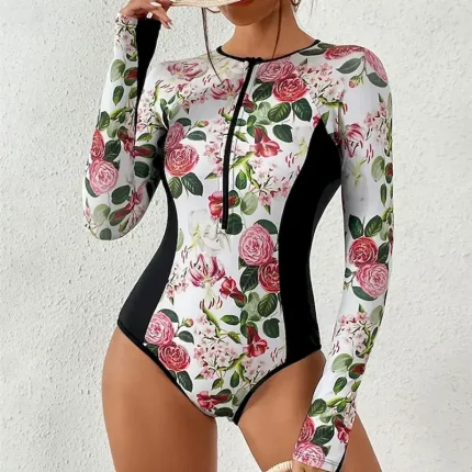Women's Rash Guard One Piece Swimsuit Printed Quick Dry Lightweight Breathable Long Sleeve Bathing Suit Surfing Beach Water Sports Summer - Image 8