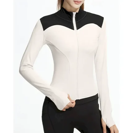 Women's Running Top Sports Sweatshirt Long Sleeve Top Athleisure Patchwork Sun Protection Windproof Gym Outdoor Running Sportswear Activewear Black White - Image 4