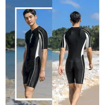 Men's Rash Guard Dive Skin Suit Patchwork UV Sun Protection Quick Dry Lightweight Short Sleeve Front Zip Surfing Diving Snorkeling Summer - Image 7