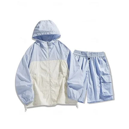 Men's Tracksuit Zip Up Sweatshirt Track Pants Hooded Zipper Pocket Color Block Clothing Suit Summer Black Pink Fishing Hiking Outdoor Sun Protection Lightweight Breathable Long Sleeve Sport Activewear - Image 5