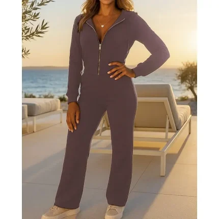 Women's 2 Piece Outfits Lounge Sweatsuit Zip Up Solid Colored Clothing Suit Fall Black Wine Vocation Outdoor Travel Lightweight Fashion Long Sleeve Sport Activewear Micro-elastic Regular Fit - Image 6