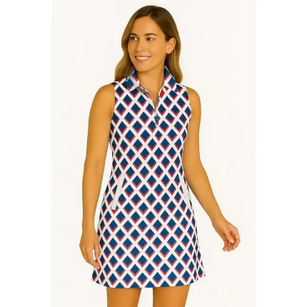 Women's Geometric Tennis Dress Golf Dress Sleeveless Dress Sleeveless Zipper UV Protection Elastic Breathable Tennis Golf Badminton Polo Collar Dress Blue Purple Green Tennis Clothing