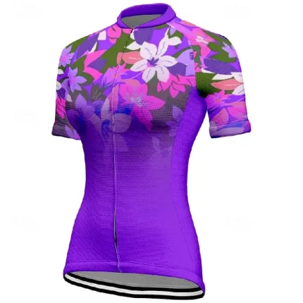 Women's Cycling Jersey Gradient Flower Short Sleeve Bike Tee Tshirt Jersey with 3 Rear Pockets Mountain Bike MTB Quick Dry Anatomic Design Wicking Breathable Sports Pink Purple Fuchsia Clothing - Image 4