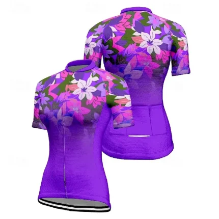 Women's Cycling Jersey Gradient Flower Short Sleeve Bike Tee Tshirt Jersey with 3 Rear Pockets Mountain Bike MTB Quick Dry Anatomic Design Wicking Breathable Sports Pink Purple Fuchsia Clothing - Image 6