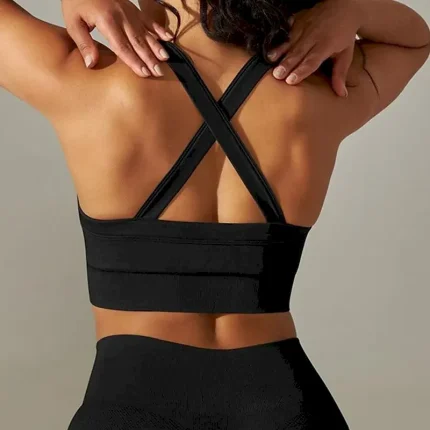 Women's Light Support Sports Bra Running Bra Open Back Cross Back Bra Top Padded Fitness Leisure Sports Running Breathable Lightweight Soft Black White Dark Gray Solid Colored - Image 5