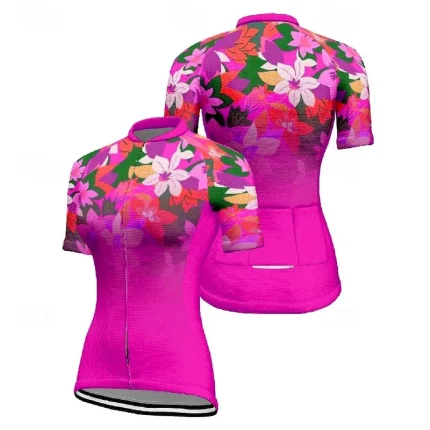 Women's Cycling Jersey Gradient Flower Short Sleeve Bike Tee Tshirt Jersey with 3 Rear Pockets Mountain Bike MTB Quick Dry Anatomic Design Wicking Breathable Sports Pink Purple Fuchsia Clothing - Image 3