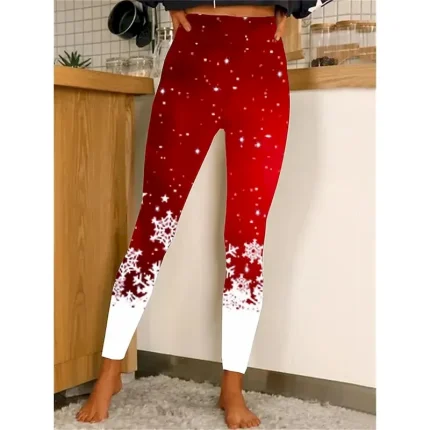 Women's Christmas Leggings Moisture Wicking Yoga Fitness Tennis Tights Stretchy Spandex Winter Sports Activewear Cropped Leggings - Image 3