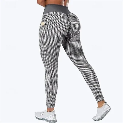 Women's Yoga Pants Yoga Leggings Pocket Elastic Waistband High Waist Pilates Gym Workout Workout Tights Honeycomb Black Green Rose Red Sports Activewear Stretchy Slim - Image 4