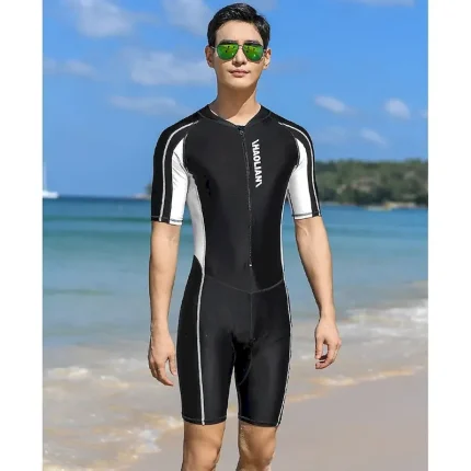 Men's Rash Guard Dive Skin Suit Patchwork UV Sun Protection Quick Dry Lightweight Short Sleeve Front Zip Surfing Diving Snorkeling Summer - Image 5