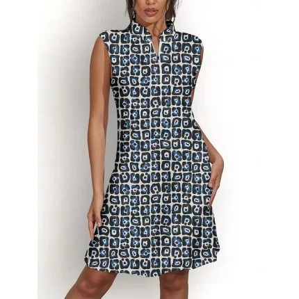 Women's Golf Dress Black Sleeveless Floral Ladies Golf Attire Clothes Outfits Wear Apparel - Image 5