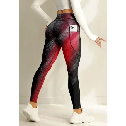 Christmas Women's pilates leggings fitness pants Gym Leggings Pockets Stamp Duty Side Pockets Sun Protection High Waist Pilates Gym Gym Workout Pants Tights Leggings Color Gradient Red Fall Sports - Image 3