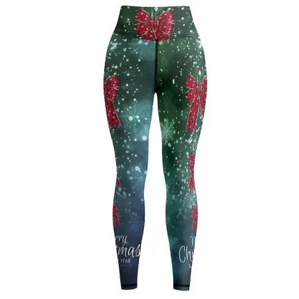 Women's Yoga Pants Butt Lift Tummy Control High Waist Gym Workout Running Fitness Cropped Leggings Christmas Merry Christmas Green Fall Sports Activewear High Elasticity - Image 3