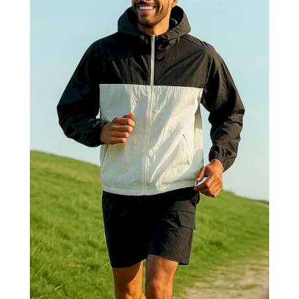 Men's Tracksuit Zip Up Sweatshirt Track Pants Hooded Zipper Pocket Color Block Clothing Suit Summer Black Pink Fishing Hiking Outdoor Sun Protection Lightweight Breathable Long Sleeve Sport Activewear - Image 3