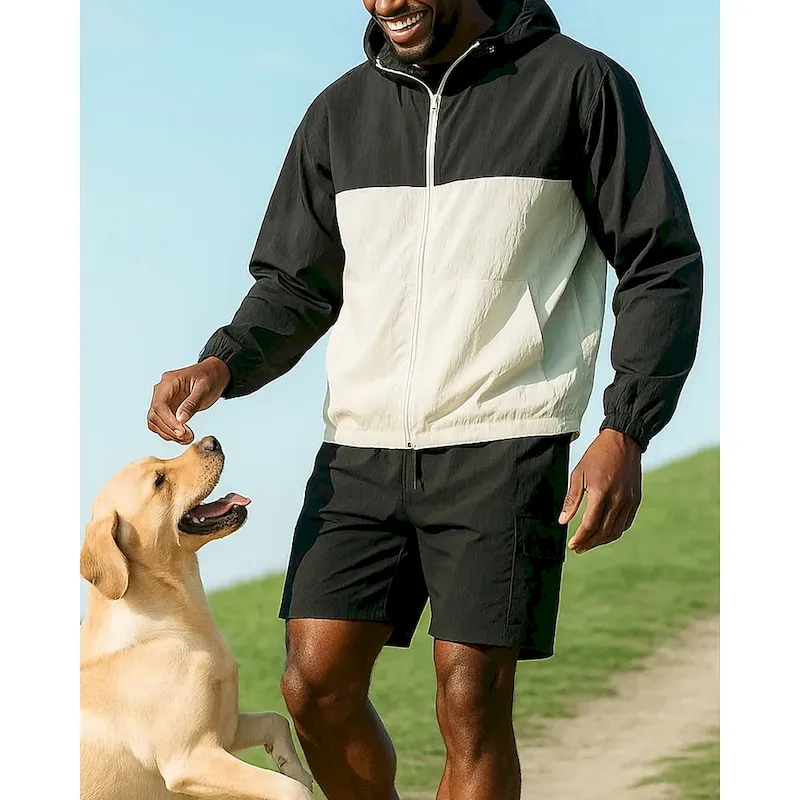 qfkrqt1752112892288.webp Men's Tracksuit Zip Up Sweatshirt Track Pants Hooded Zipper Pocket Color Block Clothing Suit Summer Black Pink Fishing Hiking Outdoor Sun Protection Lightweight Breathable Long Sleeve Sport Activewear - Image 1