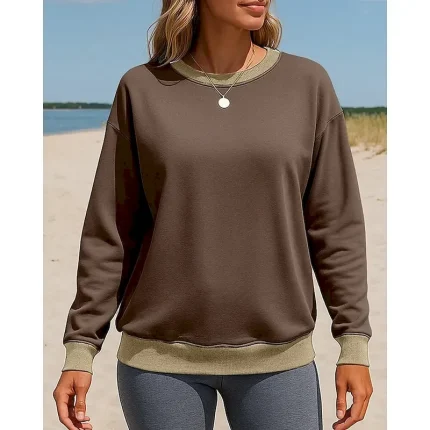 Women's Pullover Sweatshirt Casual Tops Long Sleeve Top Casual Athleisure Fall Color Block Outdoor Travel Sports Sportswear Activewear Apricot Wine Red Black - Image 7