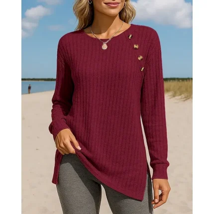 Women's Pullover Sweatshirt Casual Tops Textured Long Sleeve Tee Tshirt Casual Athleisure Fall Solid Colored Breathable Outdoor Travel Sports Sportswear Activewear Wine Red Black Pink - Image 7