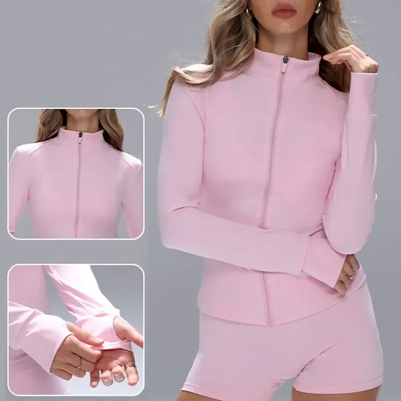 qlmryw1764334973468.webp Women's Zip Up Jacket Yoga Jacket Stand Collar Lightweight Tummy Control with Thumbholes Long Sleeve Sports Solid Color Top For Athletic Sports Pilates Activewear - Image 1