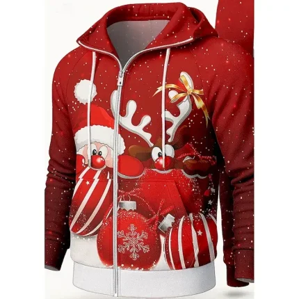 Christmas Men's Hoodie Tracksuit 2 Piece Tracksuit Drawstring Zip Up Color Gradient Clothing Suit Fall Red Vocation Outdoor Travel Lightweight Fashion Long Sleeve Sport Activewear Stretchy Regular Fit - Image 3