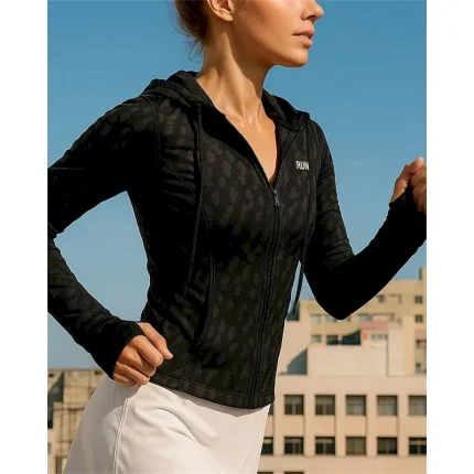 Women's Running Top Running Shirt Full Zip Long Sleeve Top Graphic Sun Protection Lightweight Breathable Tennis Golf Running Sportswear Activewear Black White - Image 3