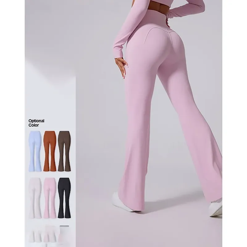 rljozr1750066613640.webp Women's pilates leggings fitness pants sport pants Flared Lightweight Pilates Running Fitness Pants Solid Color Dark Grey Black White Fall Winter Sports Activewear Micro-elastic - Image 1