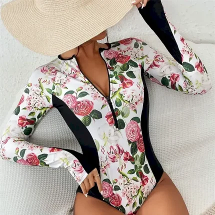 Women's Rash Guard One Piece Swimsuit Printed Quick Dry Lightweight Breathable Long Sleeve Bathing Suit Surfing Beach Water Sports Summer - Image 5