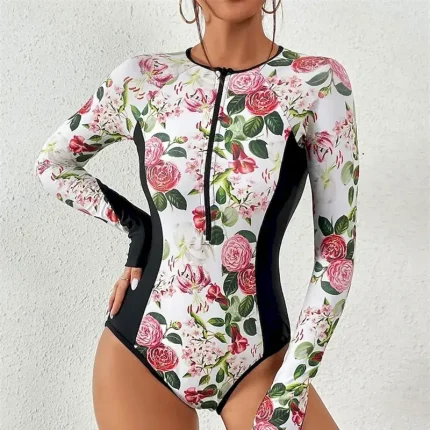 Women's Rash Guard One Piece Swimsuit Printed Quick Dry Lightweight Breathable Long Sleeve Bathing Suit Surfing Beach Water Sports Summer - Image 7